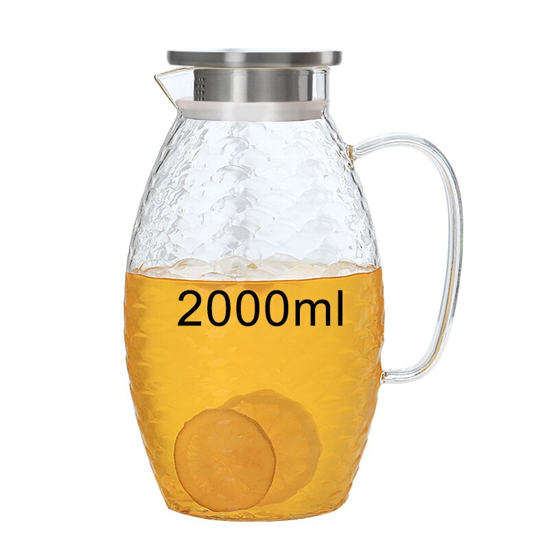 High capacity Glass Fish scale Water Pot 2000ml Jug Teapot Kettle Lemonade Heat-resistant Explosion-proof Heatable Carafe 1500ml: 2000ml