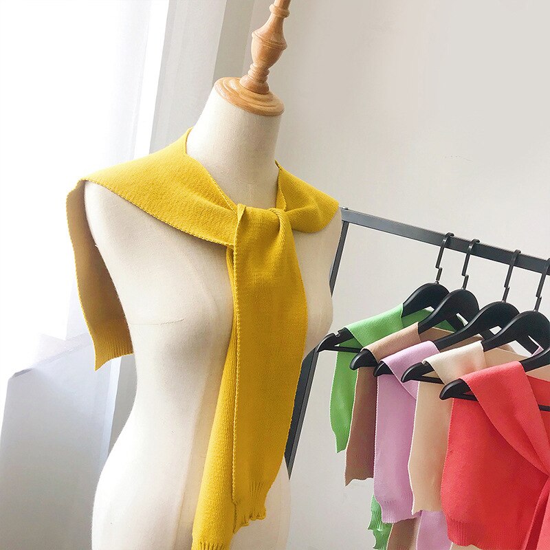 Automne hiver femmes noué faux col châle filles tricoté couleur unie petite Cape chauffe épaules écharpe en cachemire