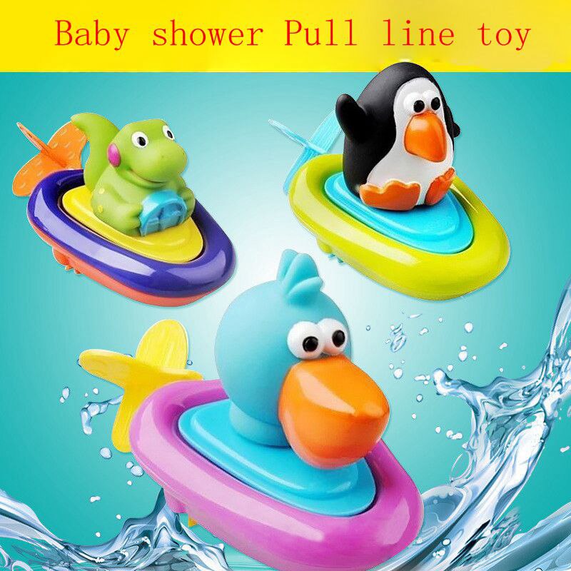 Top Pull line boat bath toy baby backguy Play in water clockwork baby toy swim water toys children Wound-up Doll