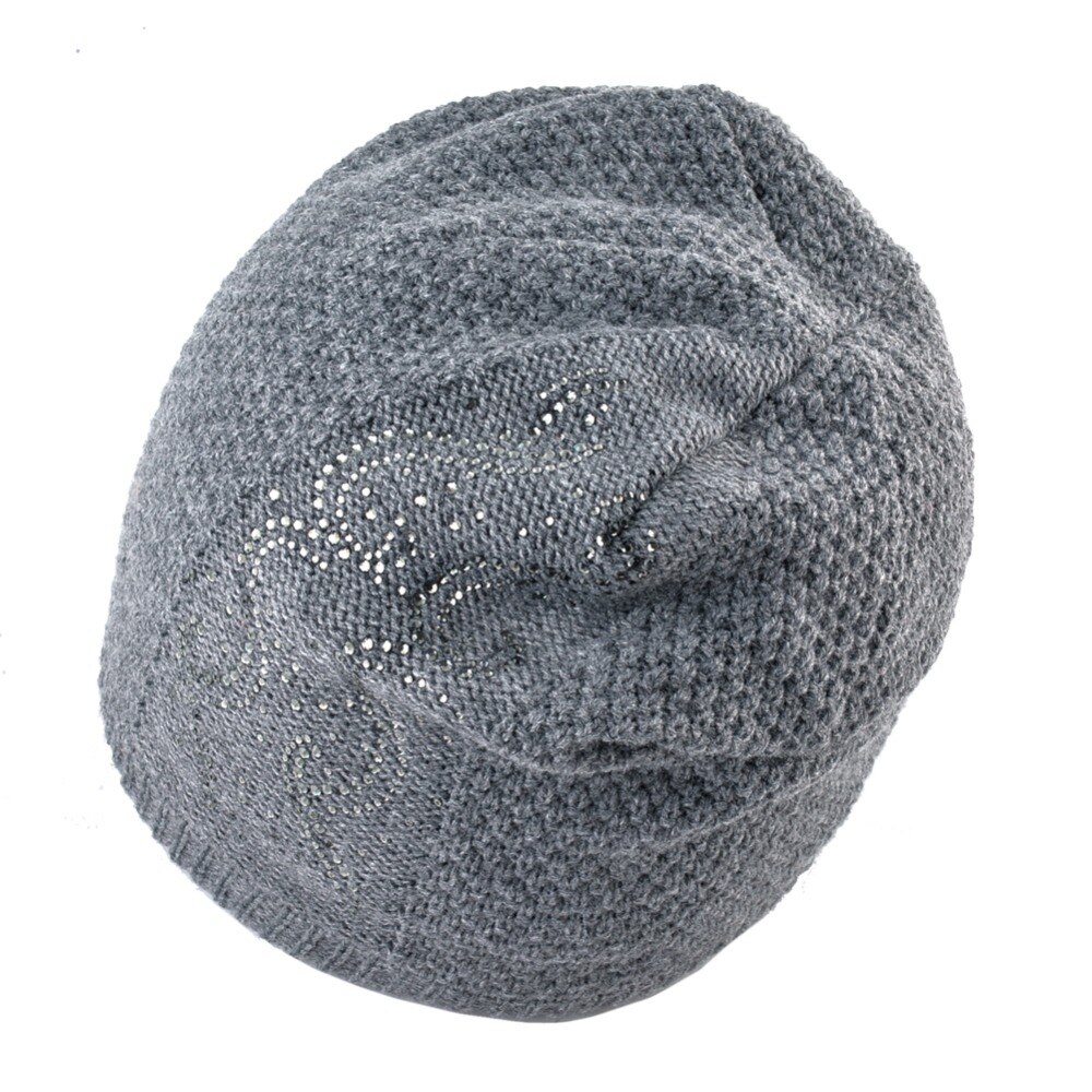 Varm strik beanie med rhinestones vinter dobbelt foring hatte til kvinder fletning ensfarvet skullies beanies dame kasket