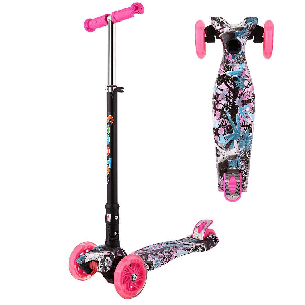 Kick Scooter 3 wiel Kind Scooter opvouwbare Aluminium kids Verstelbare Hoogte Knipperlicht Wiel Voet Scooters Speelgoed: hawaii