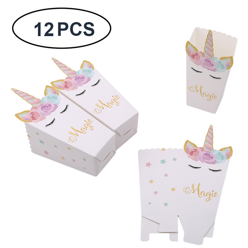 12 Pcs/set Unicorn Cute Popcorn Box Party Supply Case Box Favor Accessory Kids Birthday Wedding Party Supplies