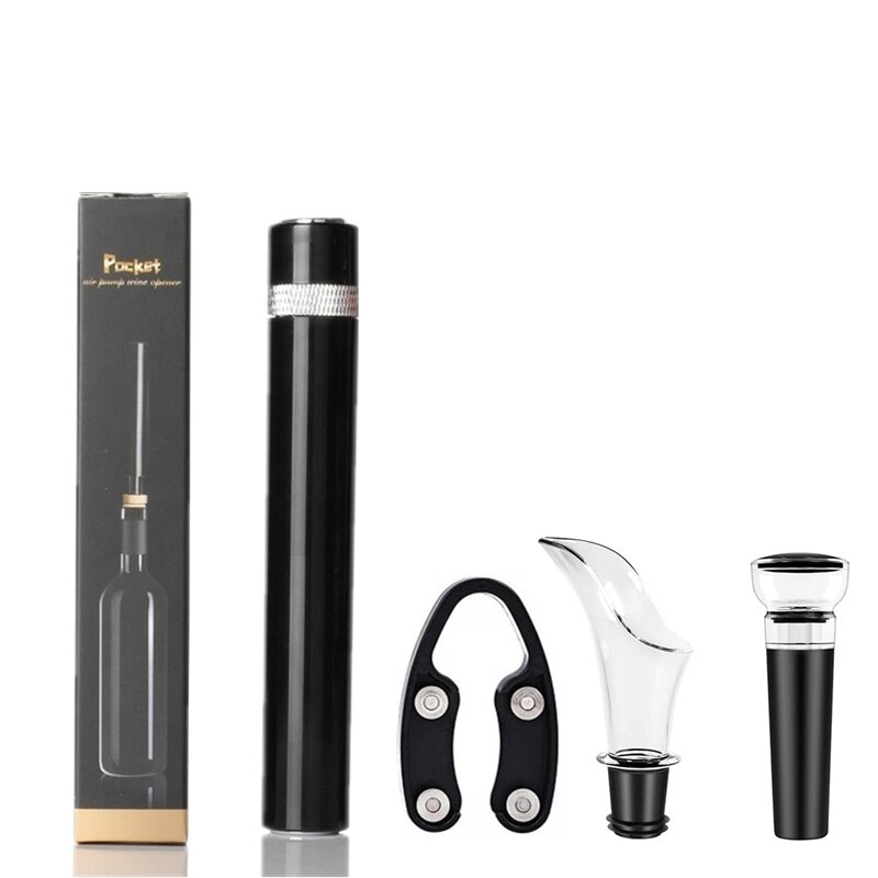 Lufttryk flaskeåbner sæt bærbar manuel proptrækker vin vakuumprop hælde folie skære kit køkken gadgets til hjemmebrug: Sølvåbner sæt 2