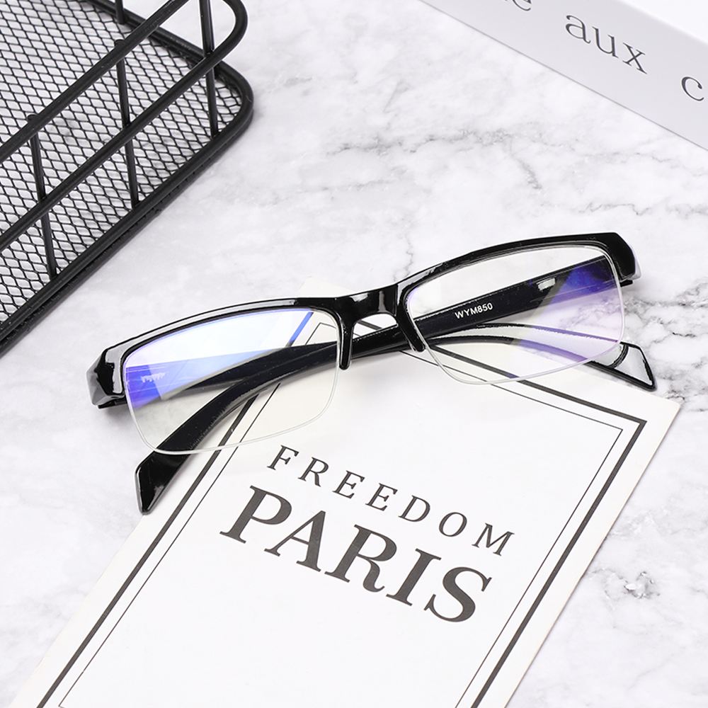 1PC Half Frame Myopia Glasses Women Men Flat Resin Lens Nearsighted Eyeglasses Black Frames Eyewear Diopter -4~0