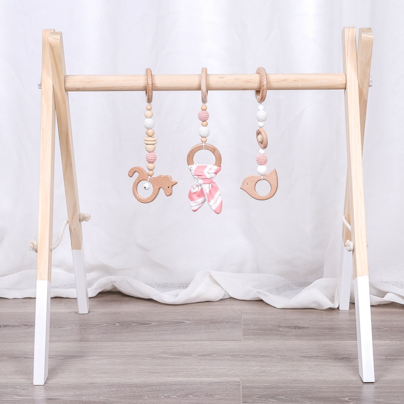 1 sæt spille gym bunny øre træ mobil rangle legetøj nordisk værelse dekoration spædbarn fotografering prop baby rangler til klapvogn