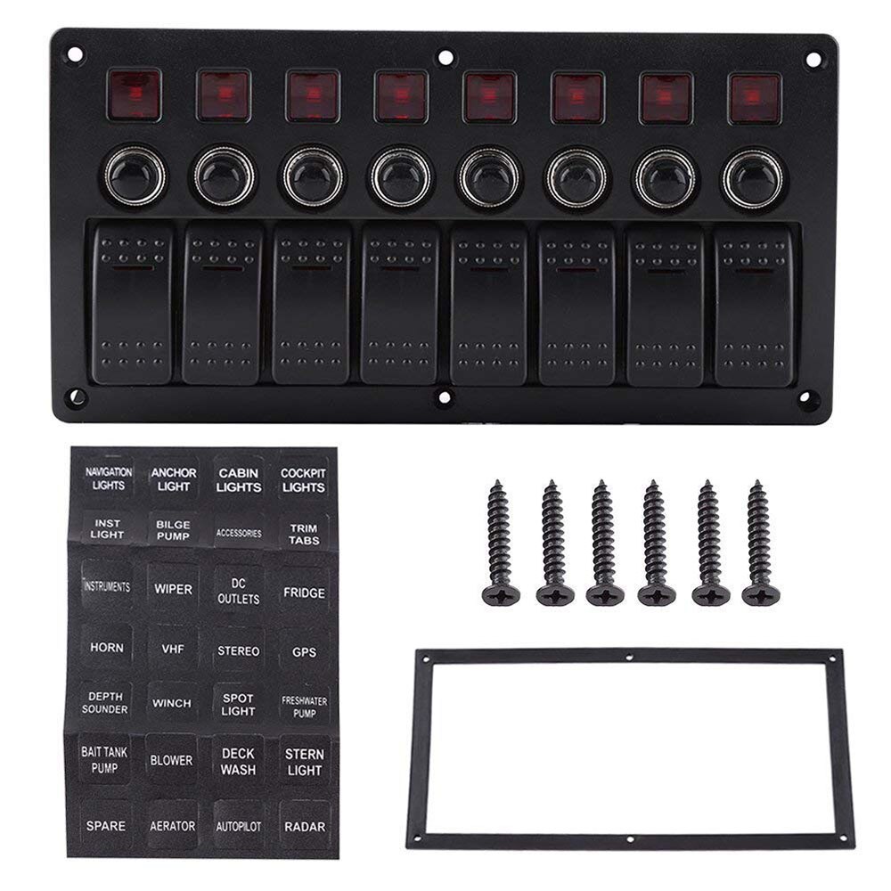 3- pins 8/ 6- voudig schakelpaneel voor auto, boot, marine, waterdicht tuimelschakelaarpaneel met 12v stroomonderbrekers met rood, groen en blauwe led