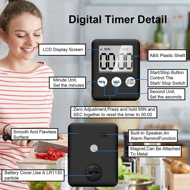 Digital Kitchen Timer 4 Pieces Kitchen Alarm Clock with Alarm Short Timer Magnetic Egg Timer Kitchen Clock Countdown