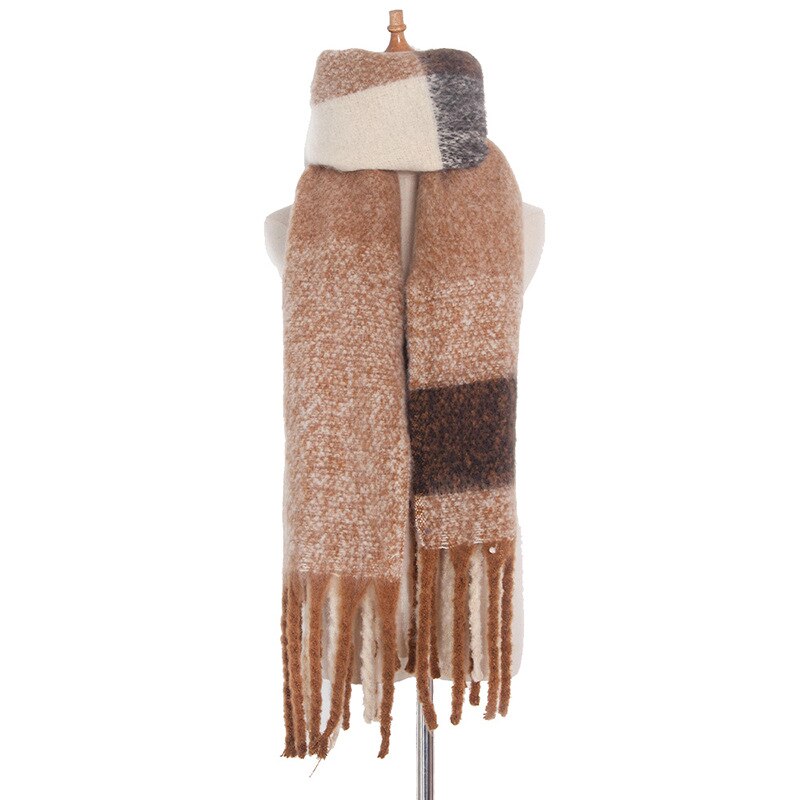 Moda barato grande xadrez cachecol inverno marca de luxo caxemira quente cachecóis feminino 2019 xale com borlas bufandas hombre: Marrom
