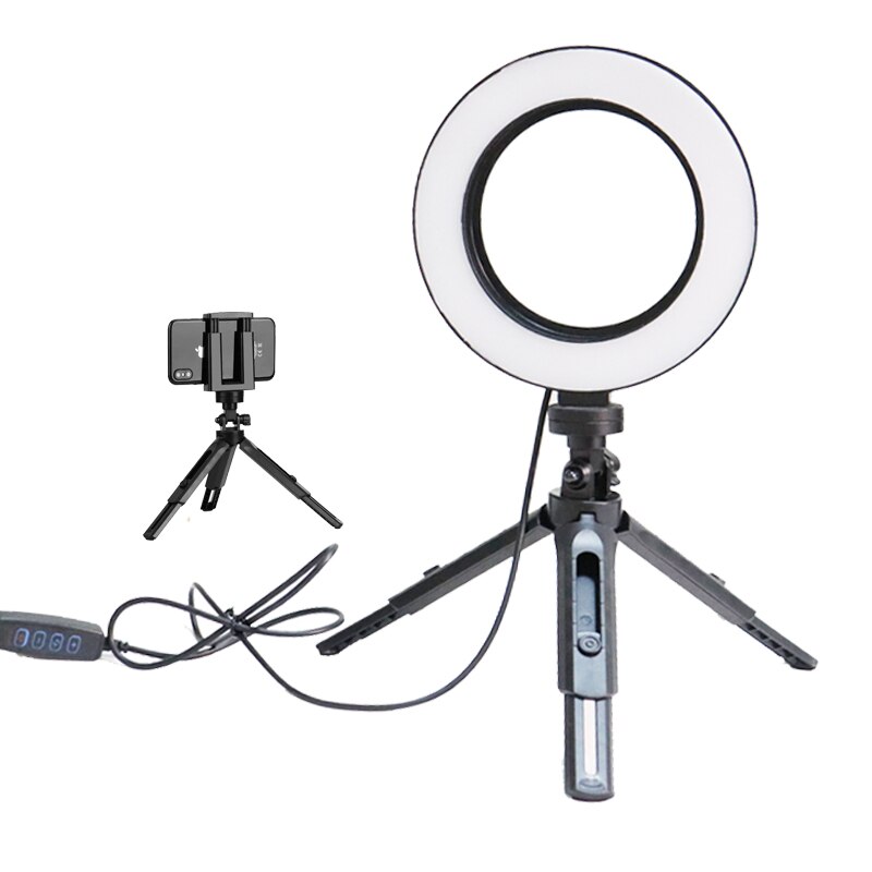 Anel de luz de led de 26cm/10 polegadas, regulável, para selfie, com tripé, usb, iluminação de anel de luz para fotografia com suporte para célula