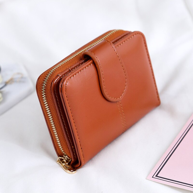 Short Wallet Female Waxed Leather Retro Coin Purse Hasp Coin Bag Student Wallet