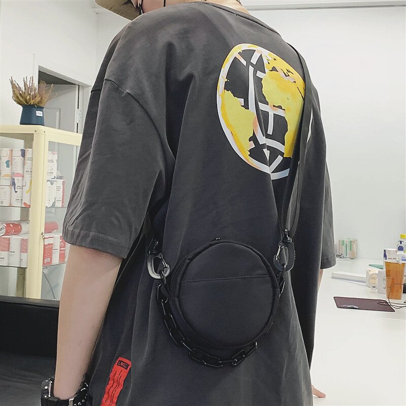 Jongens Messenger Bag Fahsion Japanse Persoonlijkheid Schoudertas Mini Toevallige Zak Straat Trend Vrouwen Zomer Ketting Ronde Tas