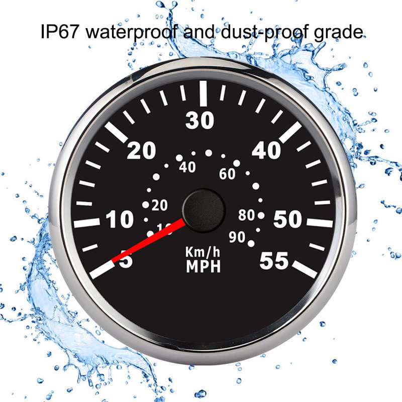 85mm Marine Boat Speedometer Pulse Barometric Pressure Meter Gauge Signal 0-55MPH 0-90 KM / H for 12V/24V Boats