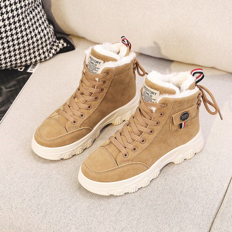 Dames sneakers winter damesschoenen flats platform casual schoenen voor dames comfortabele hoge top warme pluche off white schoenen: Kaki damesschoenen / 35