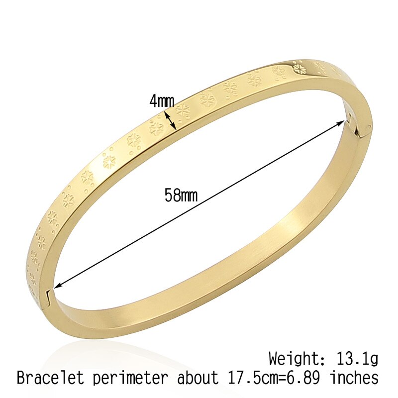 Nuovi gioielli caldi dell'acciaio inossidabile per i regali di marca di amore del partito del braccialetto grafico del fiocco di neve delle donne e dei bambini all'ingrosso: 4MM  Gold 58mm