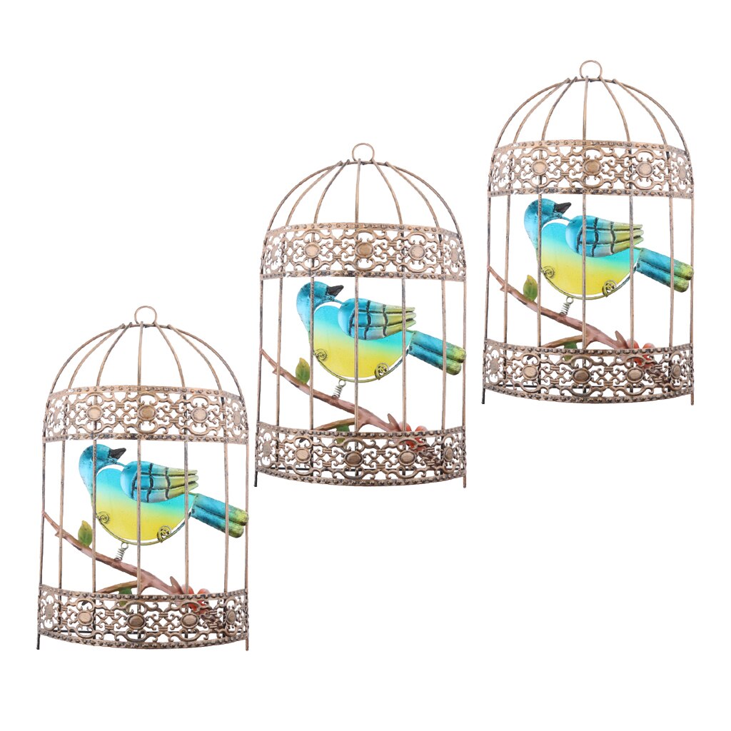 3pcs Garden Sculpture Wall Art Hanging Ornaments Metal Art Bird Cage Home Decor