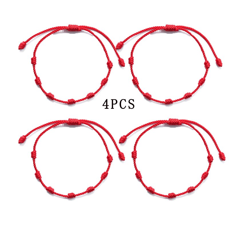 4 pçs 7 nós pulseira de corda vermelha para o casal mal olho pulseira proteção boa sorte amuleto para o sucesso artesanal amizade presente: Handmade Bracelet
