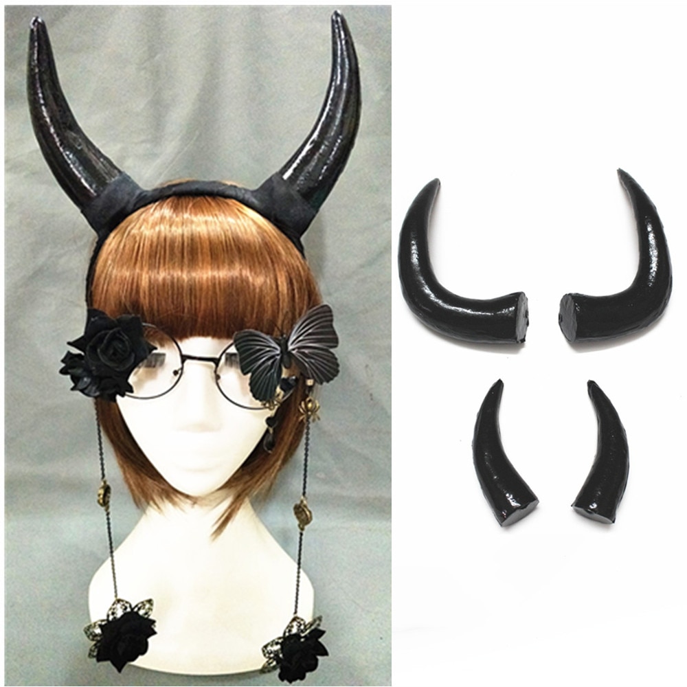 Bandeau de corne de taureau en plastique | Bricolage, corne de boeuf artificiel noir, accessoires de bricolage, accessoire d'halloween, matériel de bricolage
