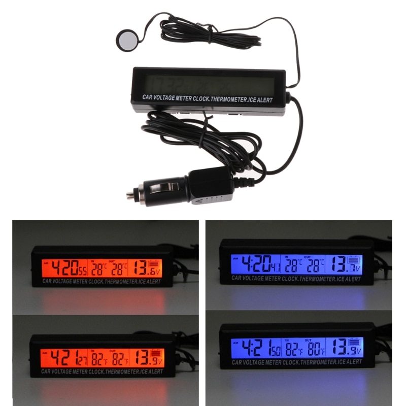 Auto Black Clock Car Voltage Car Digital Temperature Thermometer Alarm Clock