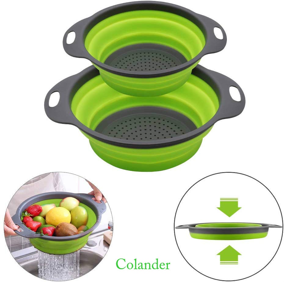 Silicone Foldable Colander Folding Collapsible Drain Strainer Fruit Vegetable Washing Basket Kitchen Storage Tool Draining Pasta