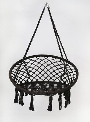 Hamaca redonda colgante para niños y adultos, silla de seguridad individual para exteriores, interior, dormitorio, patio: Black