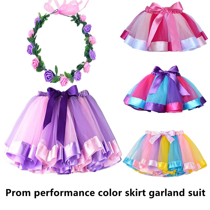 Multicolor 2 pezzi 4 colori spettacoli Pettiskirts danze vestito da ragazza gonna Tutu gonna principessa ghirlanda per bambini