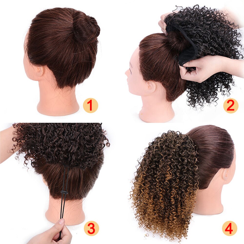 XUANGUANG Short Kinky Curly Drawstring Cooperate 2 Clips Ponytail Synthetic Curly Hair Extensions For Women