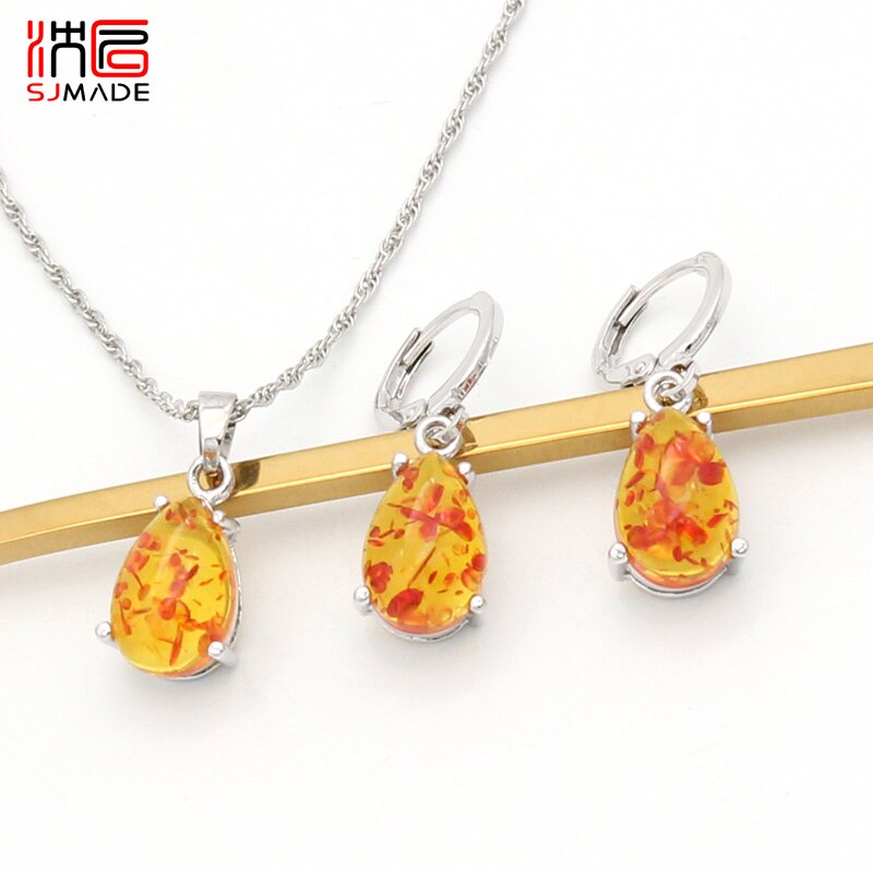 SJMADE Koreaanse Mode Water Imitatie Ambers Dangle Oorbellen Sieraden Sets Voor Vrouwen Meisjes Sieraden 585 Rose Goud Eardrop