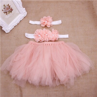 2018 moda bebê da criança menina flor roupas + hairband tutu saia foto prop traje outfits 3 pçs saia jul17_17: Rosa