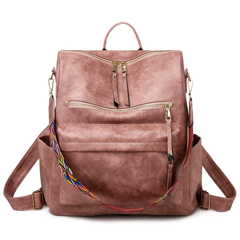 Retro Grote Rugzak Vrouwen Pu Lederen Rugzak Vrouwen Knapzak Reizen Rugzakken Schouder Schooltassen Mochila Rugzak: Roze