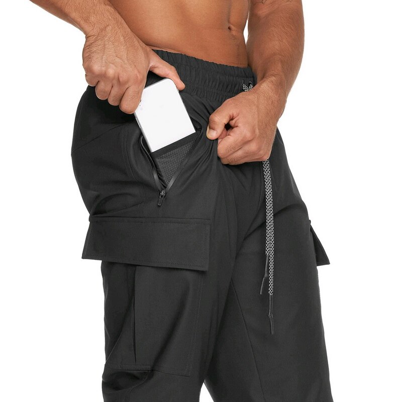 Men Running Sports Pants Skinny Sweatpants Multi-pocket Trackpants Gym Fitness Training Trousers Male Tennis Sportswear