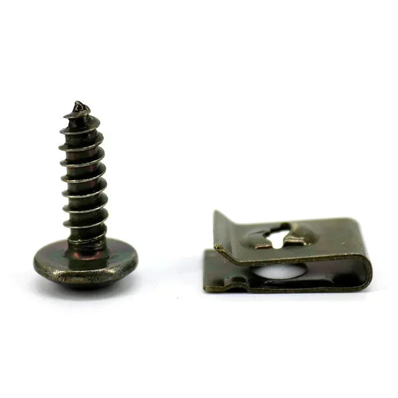 Tornillos autorroscantes, Clip de sujeción de Metal para coche, motocicleta, Clip tipo U con tornillo, Clip de protección antioxidante, Kit de hoja de hierro