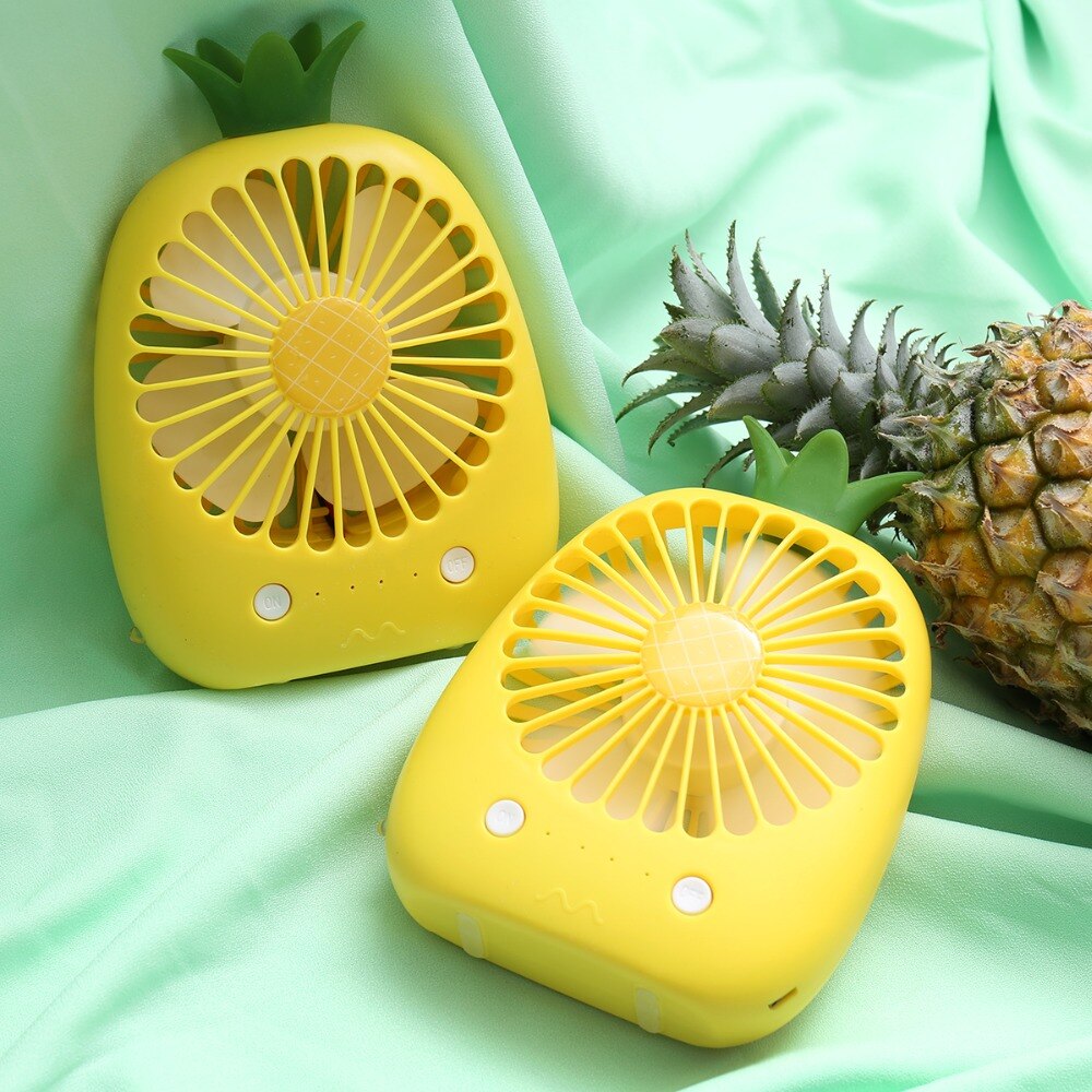 USB Rechargeable Fan Portable Mini Handheld Handy Fan Cartoon Pineapple Fans 3 Wind Modes USB Air Cooling Fan For Summer