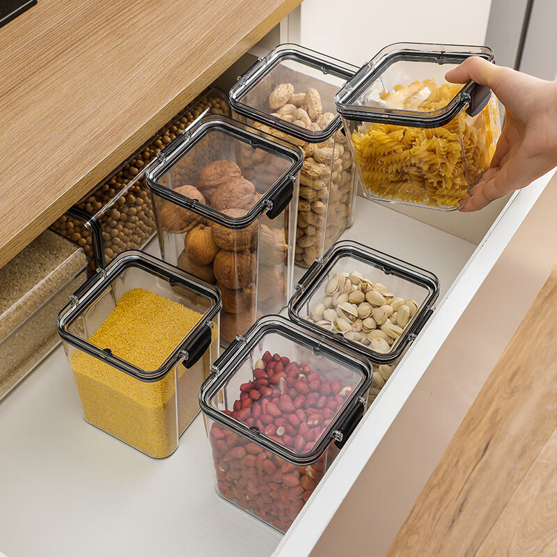 Caja de almacenamiento de alimentos transparente, contenedor de almacenamiento de alimentos con tapa, botes de plástico para organización de cocina y despensa, 1 ud.
