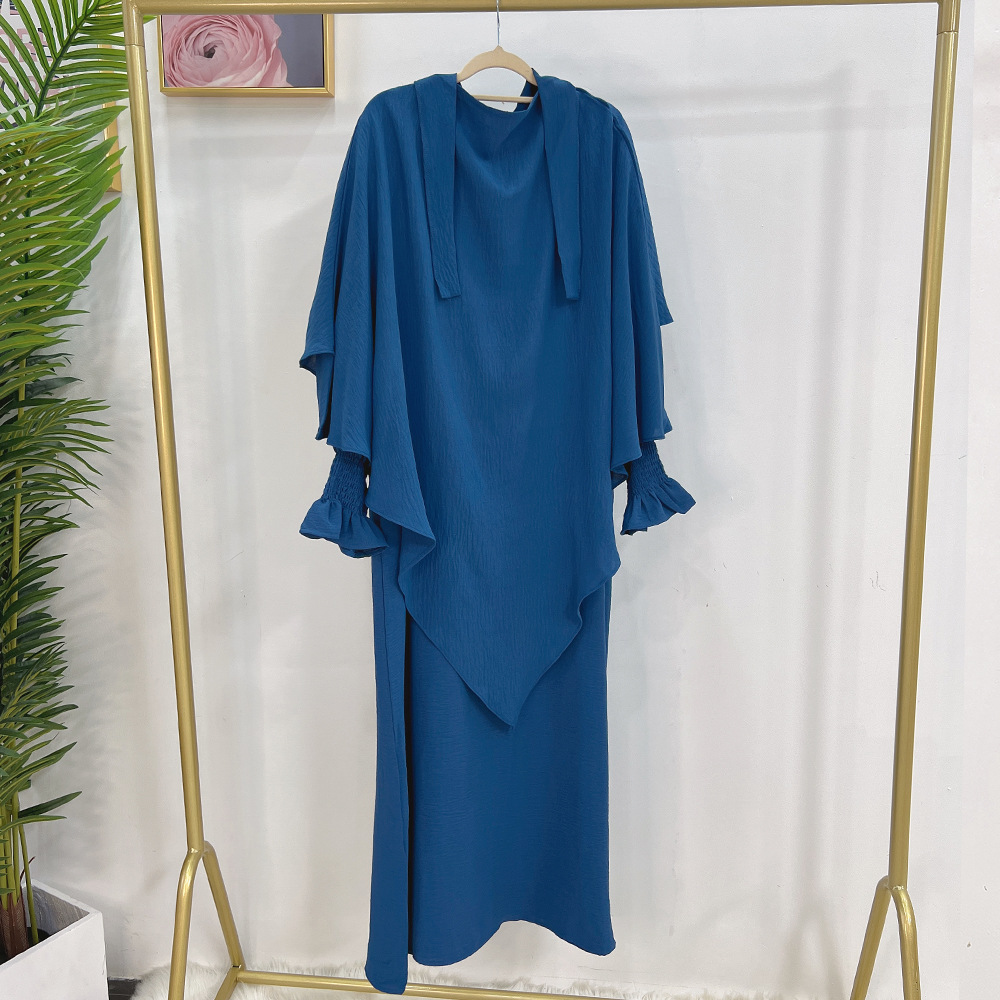 Ramadan Dubai Abaya Jilbab Khimar Muslim Set Women Turkey Dresses with Hijab Female Islam Modest Dress Eid Hooded Abayas