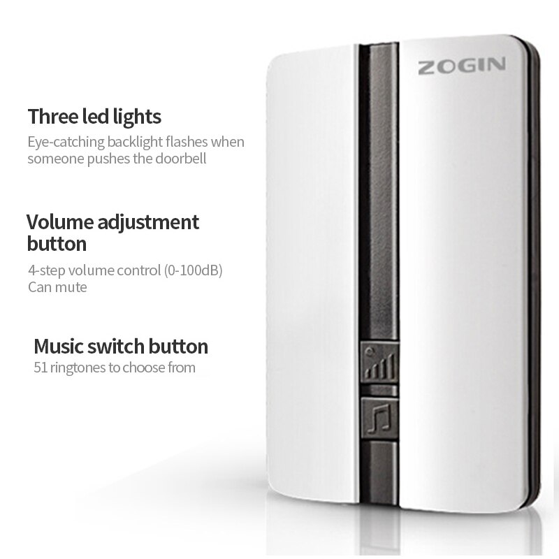 ZOGIN sonnette sans fil étanche sans batterie auto-alimenté système d'alarme de sécurité à domicile intelligent anneau de porte