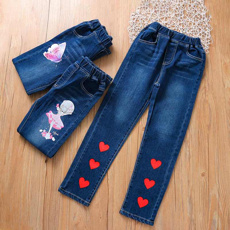Pantalones vaqueros para niña de 3 a 12 años, modelos de primavera y otoño, pantalones grandes para niño, pantalones de pierna recta estampados