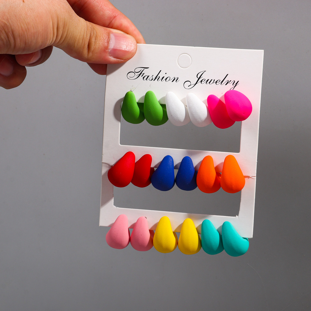 Neue 9 Paare/satz Acryl Kleine klobig Waterdrop Ohrringe Betrüger für Frauen matt Bunte Kuppel zerreißen Ohrring Reifen modisch Schmuck: Rhodium überzogen