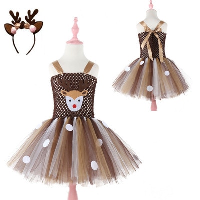 Vestido tutú de ciervo de Navidad para niñas 1 er cumpleaños vestidos de feliz Purim Halloween invierno Cosplay ropa para niños