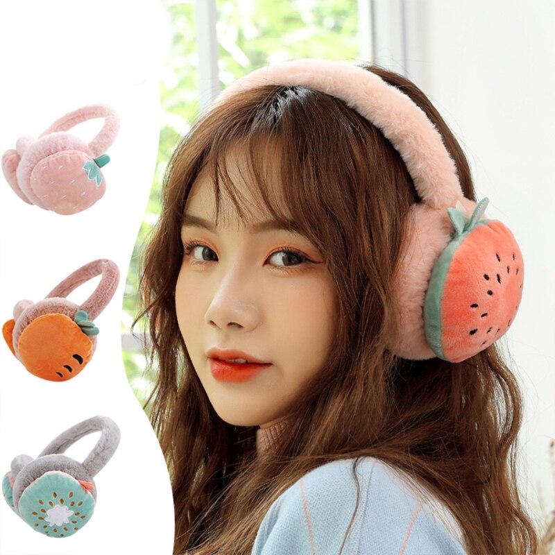 Ear Warmers For Kids Pink Strawberry Ear Muffs Girl Cute Plush Warm Soft Fluffy Cute Kawaii Winter Warm Earmuff Ear Muffs