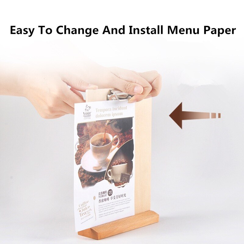 A4 T Shape Wooden Menu Holder Clipboard Menu Template Table Menu Sign Holder Stand Bar Menu Cover Board