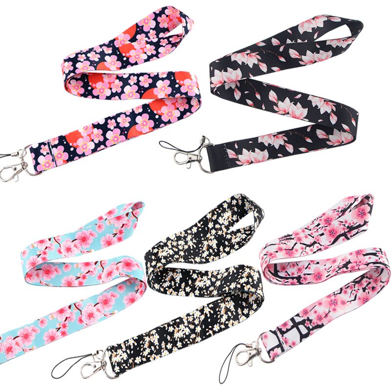 Lanière porte-clé USB à fleurs roses pour téléphone portable, porte-Badge, carte d&#39;identité, cordon, accessoires, ruban
