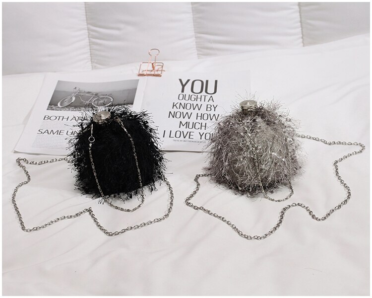 Mini Small Bag Women&#39;s Tide Hip Flask Bag Hair Wool Tassel Messenger Bag Round Bag Shoulder Bucket Bag