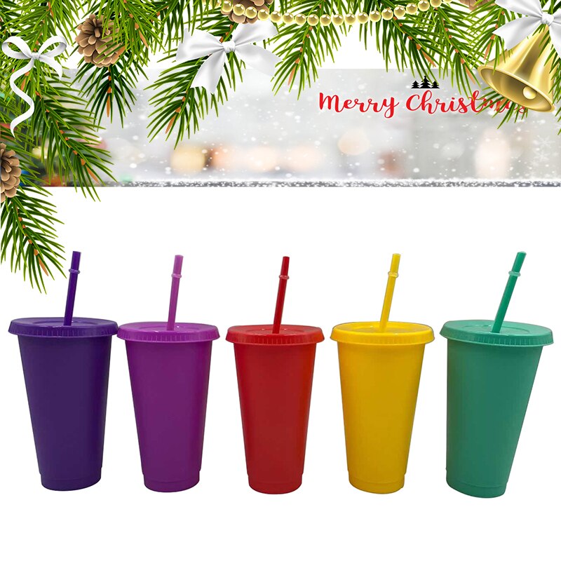 Herbruikbare bekers plastic beker met deksel veelkleurige rietje koffiemokken kerst kerstspecial voor het jaarlijkse feest