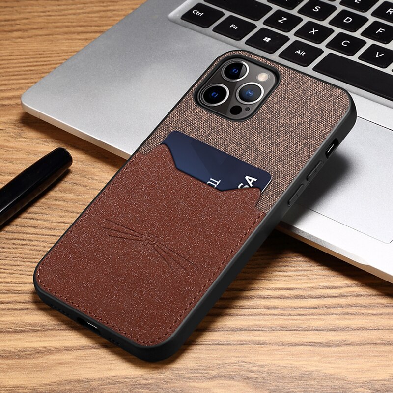 Stijl voor iphone 12/12 mini /12 pro /12 promax kaarthouder telefoonhoesje kattenoor leer zakelijke stijl
