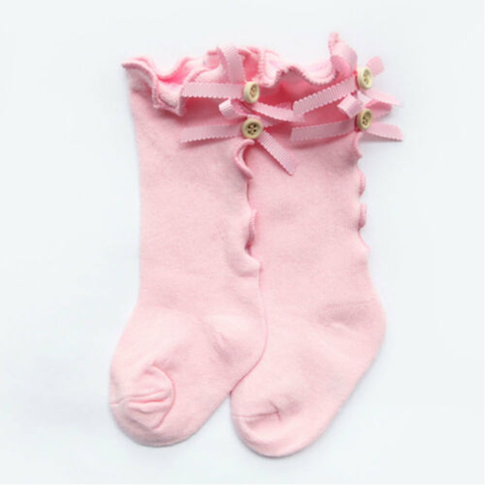 Coton bébé genou chaussettes hautes bébé bébé arcs volants longues chaussettes enfant en bas âge princesse filles chaussette pour 0-3Y: Rose / M for 1-3year