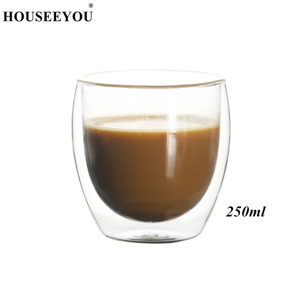 Xinseeyou xícara de vidro para café e chá, xícara criativa com dupla parede, transparente com isolamento: 250ml