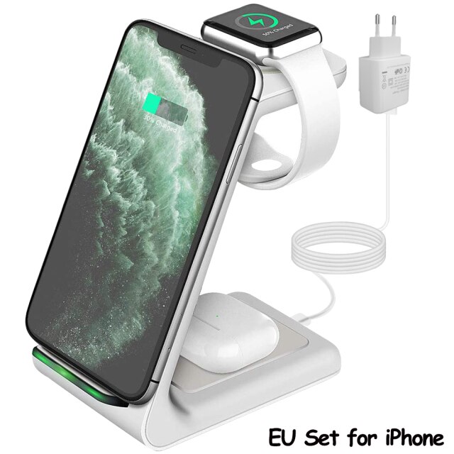 10W Qi Draadloze Snelle Oplader Houder Quick Opladen Stand Type-C 3 In 1 Station Voor Samsung Horloge actieve Galaxy Knoppen IPhone12/11: White EU For IPhone