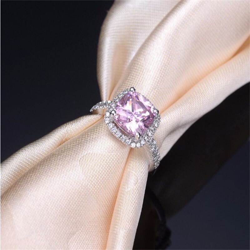 CC Ringe Für Frauen 925 Silber Farbe Rosa CZ Stein Engagement Ring Braut Hochzeit Schmuck Anel Bijoux Femme CC596