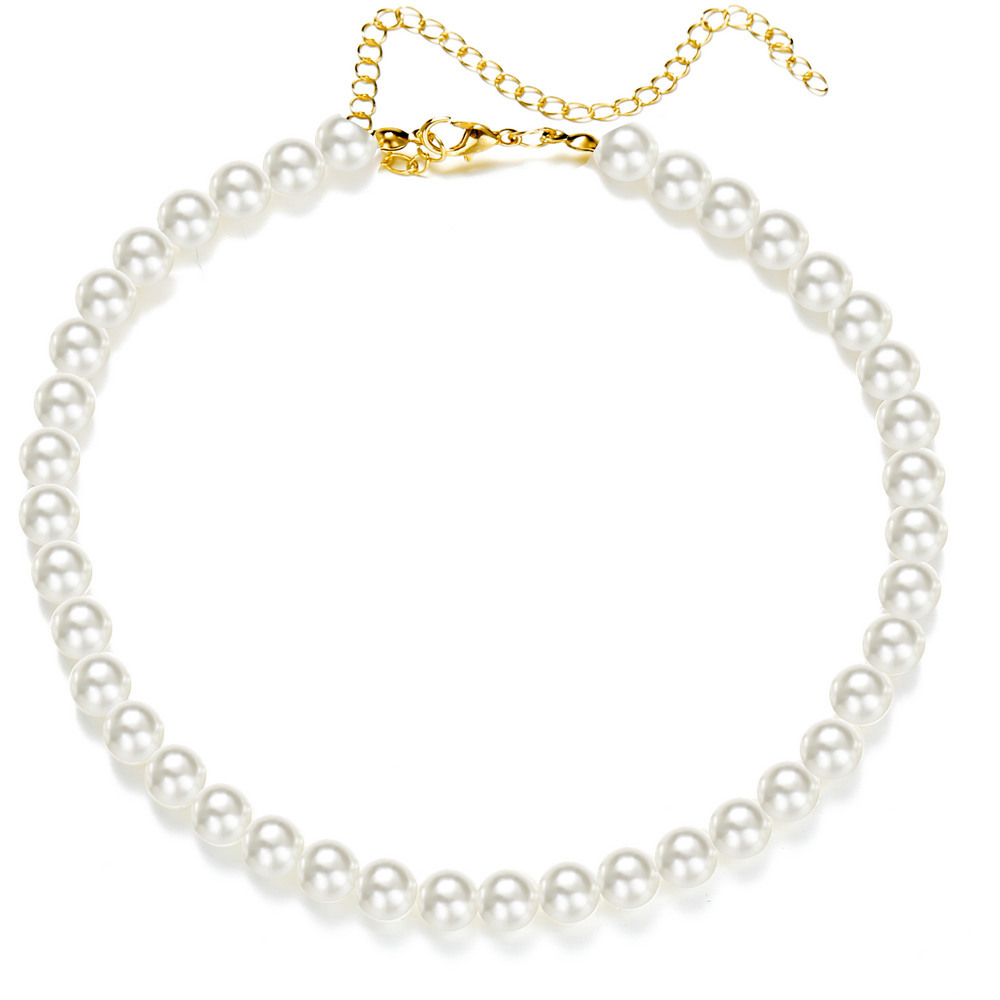 DIEZI Vintage Simple Imitation Pearl Short Collar Necklace Statement Choker Necklaces For Women Jewelry: 0.8cm