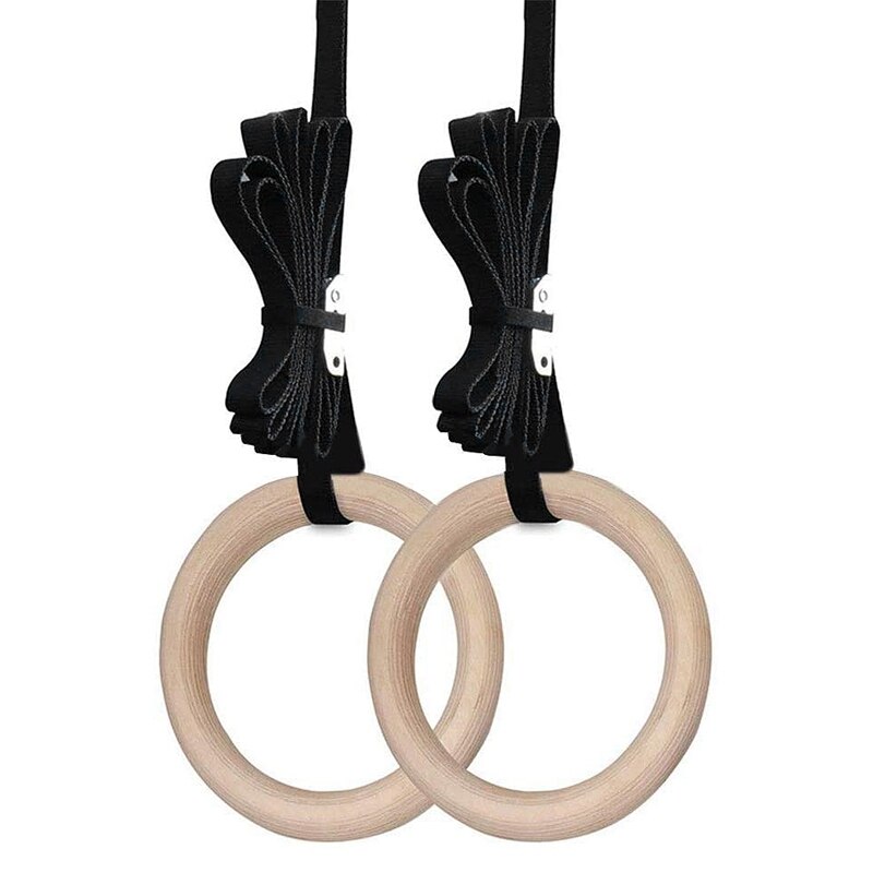 Gymnastic Rings Olympic Gym Rings with Heavy Duty Adjustable Straps Wooden Gym Rings for Pull Ups and Dips: Default Title
